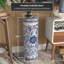Elegant 24inch Floral Blue And White Porcelain Umbrella Stand For Indoor Entryway Or Hallway Stylish And Functional Decorative Storage Solution With WeatherResistant Design For Home Or Office Use - 花卉藍色白色 - 查看 4