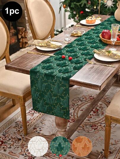 Caminho de mesa com folhas de outono verdes e douradas (1 unidade ou 10 unidades), retangular e decorativo, ideal para decoração de mesas de jantar, racks de TV, mesas de centro, nas cores branca e marrom, perfeito para o Natal e como presente.