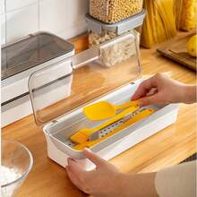 TFKI Plastic Kitchen Drawer Organizer With Lid And Drainer Stackable Utensil Holder For Countertop Silverware Tray Flatware Organizers - 13x4.7x2.4 Inch Spatula Cutlery Storage Box - trong suốt - Xem 5