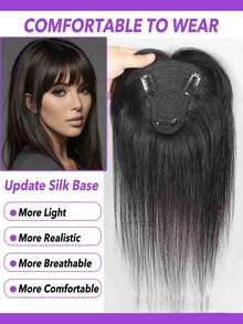 T-Shaped Human Hair Topper Wig Clip-In With Bangs - Human Hair Straight Topper For Women - Natural Black Clip-In Hair Extensions For Thinning Hair T-Part Coverage Daily Use Silky Smooth & Versatile Styling 8-10 Inch Natural Black - Natural Black - View 7
