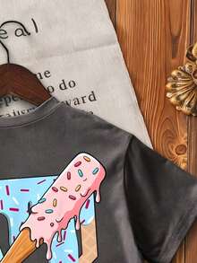 小男孩棒球棒印花圆领短袖休闲T恤 - 深灰色 - 查看 7