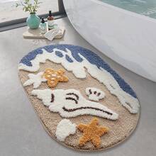 Summer Style Bathroom Rugs,Soft And Absorbent Bath Mats Non-Slip Backing Shower Rug,Machine Washable, Bathroom, Kitchen And Entryway Home Decor,Sea Beach Starfish Shell Bath Floor Mat,22"X34" - Dusty Blue - View 7