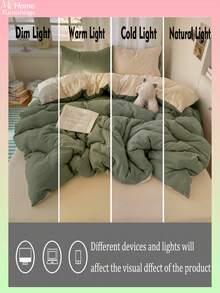 3pcs Green & Light Yellow Bedding Set, 1 Duvet Cover & 2 Pillowcases, Dorm Bedding For Boys & Girls, Simple Fashion Home Decor, Soft & Comfortable Bedroom Bedding, Fashion Set, Machine Washable, No Filling - Green - View 7