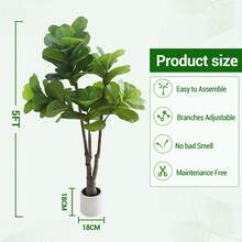 Hodeffior Ficus lyrata artificiel de 150 cm, 180 cm ou 210 cm avec pot – Grand ficus lyrata artificiel réaliste pour une utilisation intérieure et extérieure : maison, bureau, salle de bain, chambre, couloir, décoration de table basse - Vert - 150 cm - Voir 3