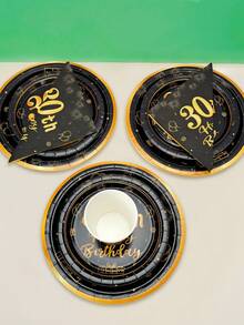 10 cái/50 cái/80 cái Đồ dùng tiệc sinh nhật lần thứ 30 Đen và vàng Đĩa giấy tiệc sinh nhật lần thứ 30 Đĩa ăn Đĩa tráng miệng Cốc Khăn ăn Bộ đồ ăn Chúc mừng 30 năm Trang trí Bộ khăn trải bàn Bộ đồ ăn cho Nam Nữ Anh ấy Kỷ niệm nghỉ hưu Quà tặng tiệc sinh nhật - 30 tuổi - Xem 4