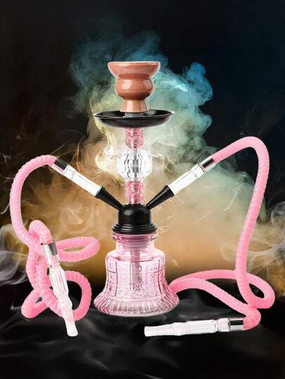 1PC Portable Arabic Shisha Set, Mini Glass Hookah With Single/Double Hose For Home Travel Use, No-Electricity Needed, 2025 Smoking Must-Have