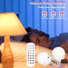 2PCS Rechargeable Light Bulbs Remote Control Battery Operated Light Bulb With Timer, Dimmable, 3 Color Temperatures - 2PACK-RGB - 查看 9