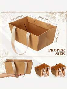 1/5pcs Kraft Paper Gift Basket, Christmas Kraft Paper Gift Basket With Handle, Suitable For Packaging, Wedding, Party, Christmas, Valentine's Day - Multicolor - View 2