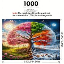 1厘米微型拼图，38厘米 x 26厘米，1000片，七色微型拼图，主题涵盖春、夏、秋、冬。精美设计，展现盛开的樱花、夏日海滩、色彩斑斓的秋叶和白雪皑皑的冬日景色。 - 彩色 - 查看 8