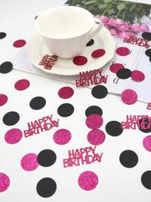 Bộ 100 miếng chữ Happy Birthday lấp lánh màu hồng đậm, chấm bi đen và hồng đậm dùng để trang trí bàn tiệc sinh nhật - Màu Hồng Tươi - Xem 2