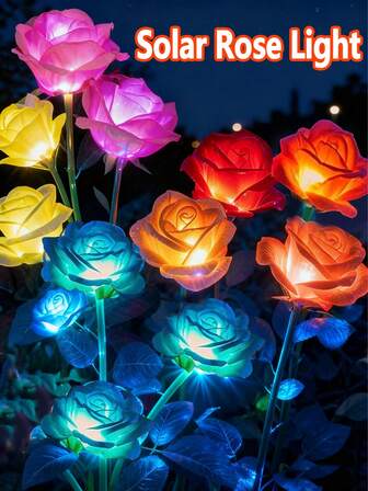 Solar Garden Lights - Flowers Roses Lights Outdoor Garden Decorative,Waterproof Rose Lights For Garden Yard Party Gifts Mother's Day Gifts Patio Pathway Courtyard Lawn(1/3/5 Flower Buds-1pc) Halloween Christmas Thanksgiving Gift
