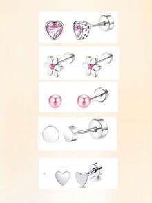 5 Cặp/Bộ Bông Tai Đinh CZ Unisex Cho Tai Nhạy Cảm 20g/0.8mm Bông Tai Sụn Phẳng Phía Sau Tragus Trang Sức Xỏ Khuyên Cho Dái Tai Xỏ Khuyên Sụn Tai Bằng Thép Không Gỉ 316L - sụn tai - Xem 7