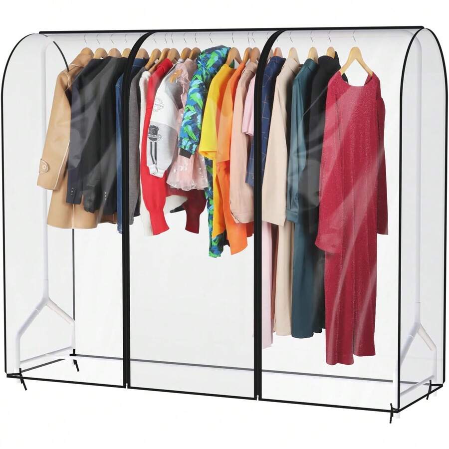Syeeiex 6ft Transparent Clothes Rail Cover Strong Zipped 182cm Hanging Coat Large Protective Garment Cover For Clothes Rack - 6 pies (182 x 152 x 50 cm) - Ver 1