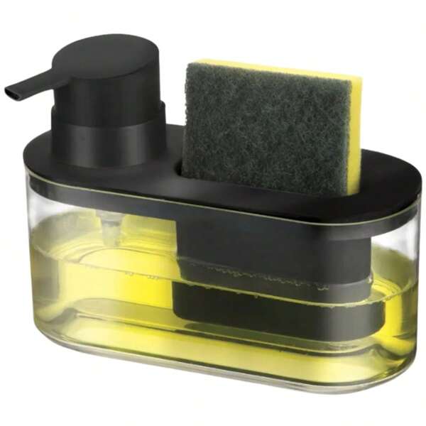  Dispenser Porta Detergente E Bucha Com Dosador Para Pia Cozinha Bancada Preto Arthi