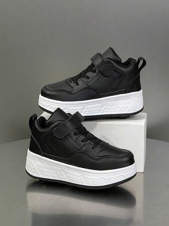 1 Pair Kids' Sneakers, Elastic & Soft Shock Absorption, Lightweight, Water-Resistant, Leather & Synthetic Upper, Casual Street Style, Unisex