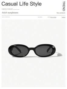 1pc New Small Frame Oval Fashion Glasses, Retro Street Style Versatile Personalized Glasses For Women For Summer Beach Vacation, Outdoor, Travel  Plain    Casual    PC    None - Black - View 3