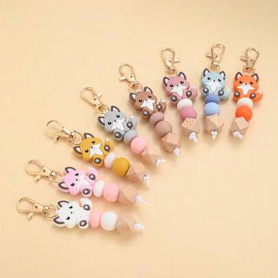 1个硅胶狐狸串珠钥匙扣，新颖别致的钥匙扣/钥匙圈，时尚轻巧耐用，适合挂钥匙和装饰包包，也是送给朋友的小礼物。