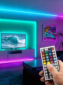 1pc 44-Key Remote Control LED Strip Light, Suitable For Bedroom, Living Room, Home Decor, Party Lighting, Adjustable Color & Mode,LED Strip Lights RGB 44 Key Controller Night Light, Living Room, Kitchen, Christmas Party, Halloween Party Festival, Bedroom Small Night Light, LED Strip USB Light LEDs Flexible LED Tape 1m/2m/3m/5m For TV, Computer, Cabinet Backlight - Colored Light - View 8