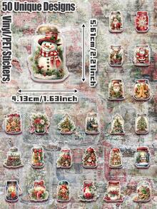 50 Stück Weihnachts-Flaschen-Themen PET 2D Flach-Aufkleber Pack, nicht wiederholend, delikate Dekoration, abnehmbar, hinterlässt keine Rückstände, perfekt für Klassenprämien, Weihnachtsgeschenke, Feiertagsgeschenke, Partys und Heimdekoration, Geburtstagsgeschenke, Laptop, Auto, Gepäck, Roller, Handbücher, Tassen, Tablets, Notizbücher, Wasserflaschen, Handyhüllen, hochauflösender Muster, leuchtende Farben, tolle Geschenke für Studenten, Jugendliche, Büromitarbeiter - Verschiedenfarbig - Übersicht 3