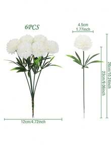 1/6 unidades de Crisântemo Branco Artificial - Buquê de Plástico Realista e Resistente aos Raios UV, Ideal para Decoração de Casa/Exterior/Casamento/Jardim. Perfeito para Funerais, Dia da Memória, Despedidas e Decorações de Festas de Outono e Inverno. - Cor/estilo aleatório - Ver 2