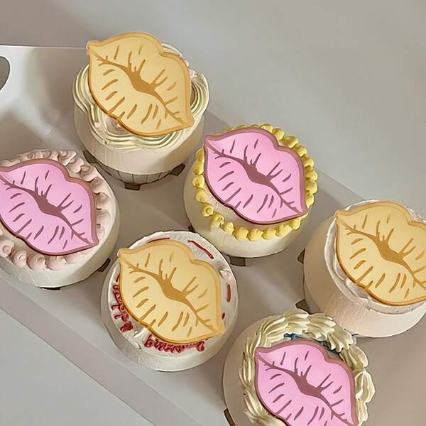 5pcs/10pcs Acrylic Valentine's Day Love Lips Cake Topper,For Valentine's Day Wedding Party DIY Cupcake Dessert Decoration