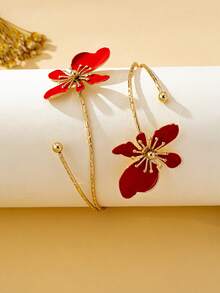 Manset Lengan Bermotif Bunga Minimalis yang Dapat Diatur - Gelang lengan bunga merah - View 3