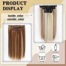 4pcs Invisible Clip-In Hair Extensions, Thickening Highlight Hair Pieces, 14 Inch Straight Short Synthetic Hair Wefts, Women Hair Clips, Hair Accessories - Multicolor - View 3