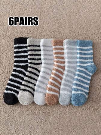 6 Pairs Of Thick Sleep Mid-Leg Socks For Autumn And Winter, Breathable, Comfortable And Absorbent Short Socks, Suitable For Daily Wear, Sports, Office And Casual Styles, All Year Round Valentine's Day