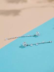 Nooxian 一对优雅简约的钻石手工链条流苏耳环，闪耀钻石，清新风格（不含礼盒） - 銀色 - 查看 6