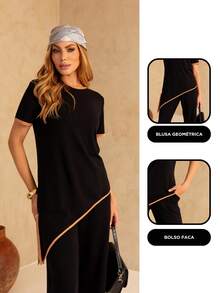 Maria do Luxo Women's Tracksuit Set, Sweatshirt And Pants With Pockets. - Black - View 4