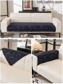 1pc Chenille Sofa Cover, 3D Floral Pattern, Minimalist Surprise Style, Anti-Slip & Anti-Scratch Protection, All Season Sofa Cushion, Home Decor - Navy Blue - View 8