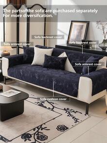 1pc Chenille Sofa Cover, 3D Floral Pattern, Minimalist Surprise Style, Anti-Slip & Anti-Scratch Protection, All Season Sofa Cushion, Home Decor - Navy Blue - View 6