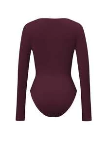 Vaiaye Women's Sexy Y2K Fitted Black Bodysuit, V-Neck Long Sleeve Spring/Summer Romper, Suitable For Valentine's Day - Purple - View 4