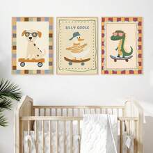 1pc, Canvas Wall Art, Framed Nursery Wall Art Charming Illustrations, Whimsical Children's Wall Decor Featuring Ducks, Dinosaurs And Puppies Adorable Animal Wall Art, Dreamy Nursery Decor Ideal For Children's Rooms, Nurseries, Playrooms, Kindergartens, Boys' Rooms, Girls' Rooms And Play Areas Waterproof. Perfect Party Gift - Multicolor - View 9