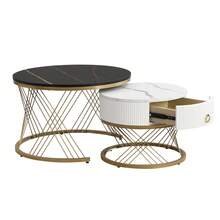 Elegant Folding Coffee Table: Decorative Look, Gold Decoration, Side Table With Drawers - Set Of 2 - 黑色+中密度纖維板 - 查看 5