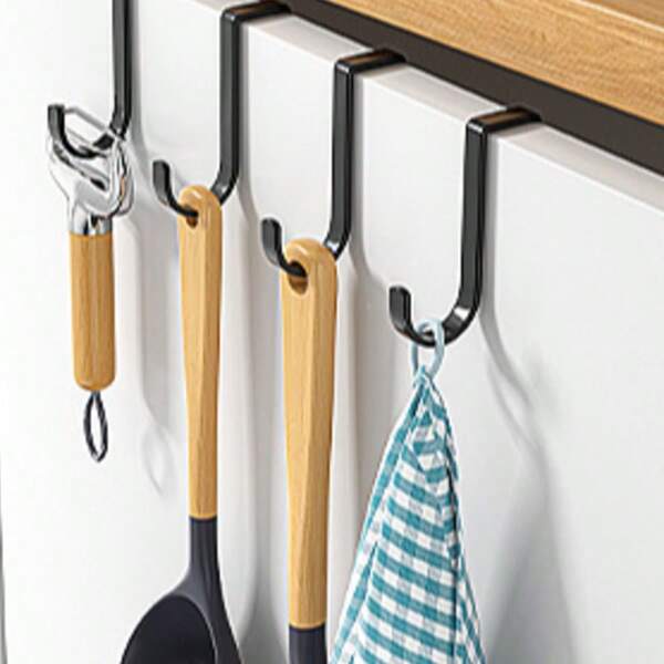 Stainless Steel Over The Cabinet Door Hook, Carbon Steel Single Over Door Hooks Hanger For Kitchen Cabinet Narrow Door Back Bathroom Drawer, Black,1pc