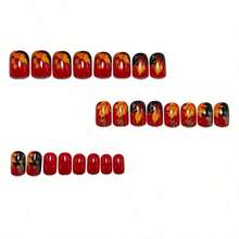 24 Romantic Maple Leaf Oval Short Nail Tips -  Euro-Style Chic Nails For Fall, Skin-Brightening To Make Hands Fairer, Cute Eye-Catching For Daily/Party Wear, Easy To Apply & Reusable Manicure Accessories, Lightweight Comfortable (No Bulky Feeling), Enhances Hand Slimness & Elegance, Versatile For Modern Stylish Outfits, Must-Have Nail Art For Elegant Women's Looks - 黃色 - 查看 5