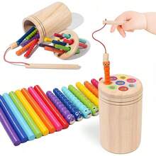 OYANIA 6 en 1 Juguetes Montessori Secuenciación de Cuentas,Clasificación y Apilamiento,Juego de Forma para Educativos,Juego de Pescar para Niños,Juguetes Divertidos para Bebes Digital(Versión Pesca) - D - Ver 12