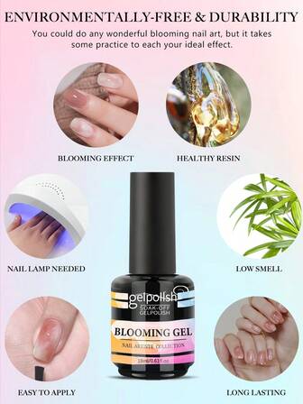 18ML Blooming Gel Nail Polish Clear Marble Nail Nail Art Accessories For Spreading Effects, Floral Print, Watercolor Design For Women 0.61fl.Oz