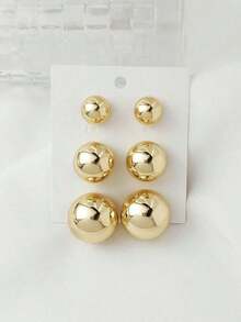 LADYCOCO 3 Pairs Elegant Vintage Glossy Golden Ball Stud Earrings, Suitable For Women - Suitable For Daily Wear And Gift, Women Earring Set - 金西裝 - 查看 5