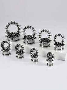 1 pieza Túnel de oreja con espiga y tornillo de bloqueo de acero inoxidable, expansores de oreja con colmillos, perforación corporal punk, joyería corporal de 8MM-25MM - Como se muestra en la imagen - Ver 5