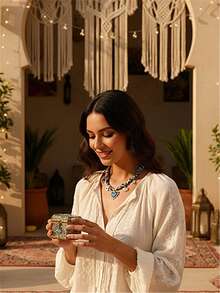 1pc Floral Eye Decor Vacation Scarf Necklace, Blue Women's Necklace, Gift For Mom, Gift For Her