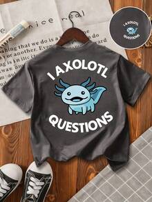 Young Boy Cartoon Print Short Sleeve T-Shirt - Dark Grey - View 3