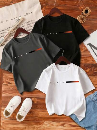 3件/套 男童字母印花短袖T恤