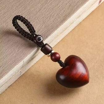 Handmade Sandalwood Heart-Shaped Keychain, Wooden Car Keychain For Couples, Perfect Gift For Men And Women, Ideal For Christmas Or Valentine's Day