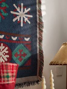 1pc Winter Snowflake Tree Bohemian Christmas Wall Tapestry For Bedroom Double-Sided Woven Throw Blanket With Tassel 180x130cm - Christmas Decoration Decorative Wall Art For Home Room, Multi-Function Shawl For Sofa Bed Camping Tablecloth Carpet