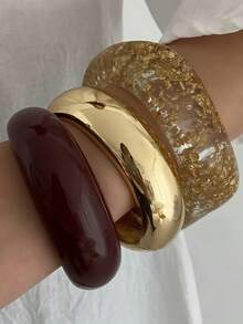 Bộ 3 chiếc vòng tay nhựa bán trong suốt bất đối xứng phóng đại dành cho nữ, độc đáo và đa năng - Nhiều màu - Xem 8