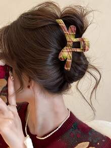 1 Stück karierte Schleife Haarklammer, elegantes Haarklammer Haaraccessoire, Winterdutt Haarspange, Neuer Stil Kopfschmuck 2025 - Verschiedenfarbig - Übersicht 2