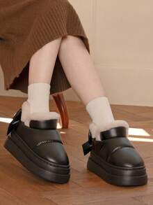 1 Pair Teenage EVA Thermal-Lined Bow Design Anti-Slip Thick Sole Casual Snow Boots, Suitable For Autumn/Winter - Black - View 4