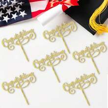 6PCS Acrylic Congratulations Cake Topper, Congrats 2025/Class Of 2025, 2025 Graduation Party Decorations{Inchcolor_nameinch:InchAcrylicGold-6pcsinch} - AkrilikEmas-6 pcs - View 4